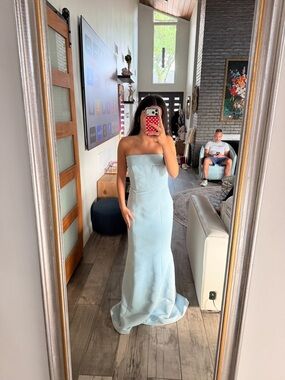 Amsale Strapless Powder Blue Evening Gown
